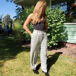 Vintage 80s High Waist Plaid Dress Pants Slacks